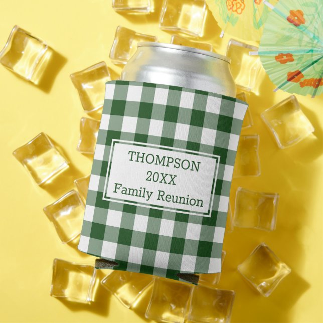 Green White Buffalo Check Custom Family Reunion Can Cooler (In Situ Summer)