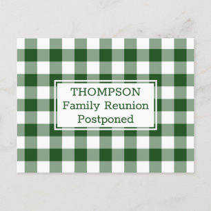 Green White Buffalo Check Postponed Family Reunion Announcement Postcard