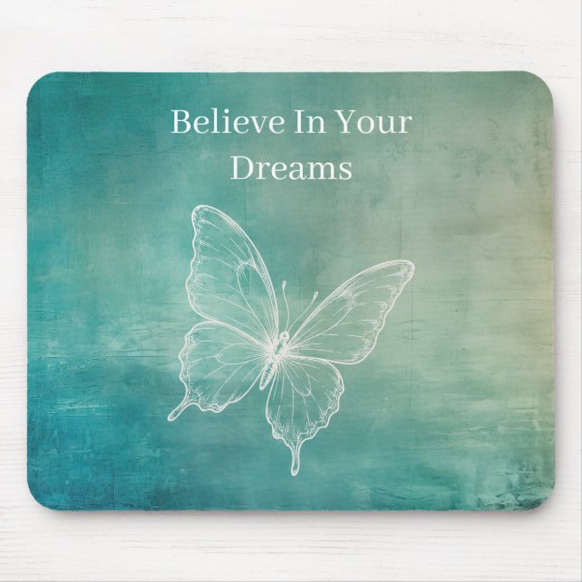 Green White Butterfly Mouse Pad (Front)