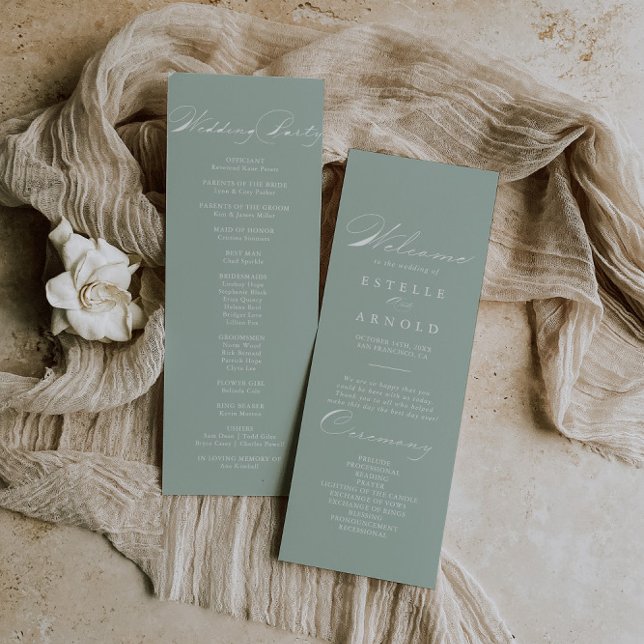 Green White Calligraphy Wedding Program Programme (Creator Uploaded)