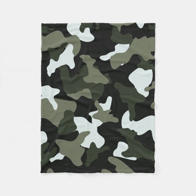 Green White camo camouflage army pattern Fleece Blanket (Front)