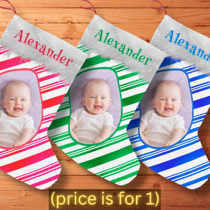 Green White Candy Cane Pattern Christmas Fun Photo Small Christmas Stocking