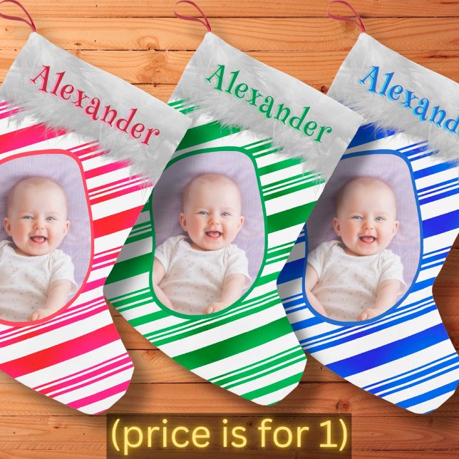Green White Candy Cane Pattern Christmas Fun Photo Small Christmas Stocking (Creator Uploaded)