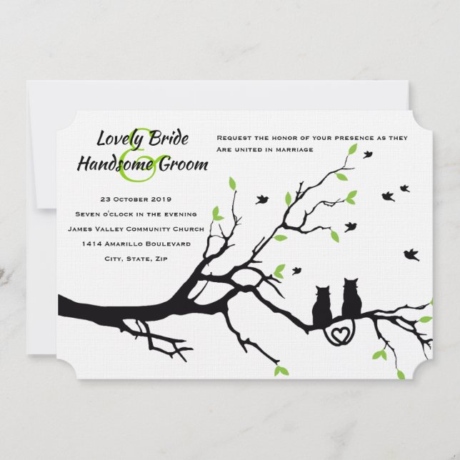 Green White Cat Lovers Wedding Invitation (Front)