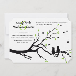 Green White Cat Lovers Wedding Invitation