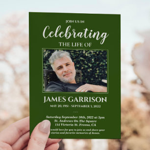 Green White Celebration of Life Photo Memorial Invitation