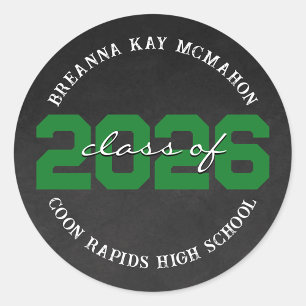 Green & White Chalkboard Class Graduation Stickers