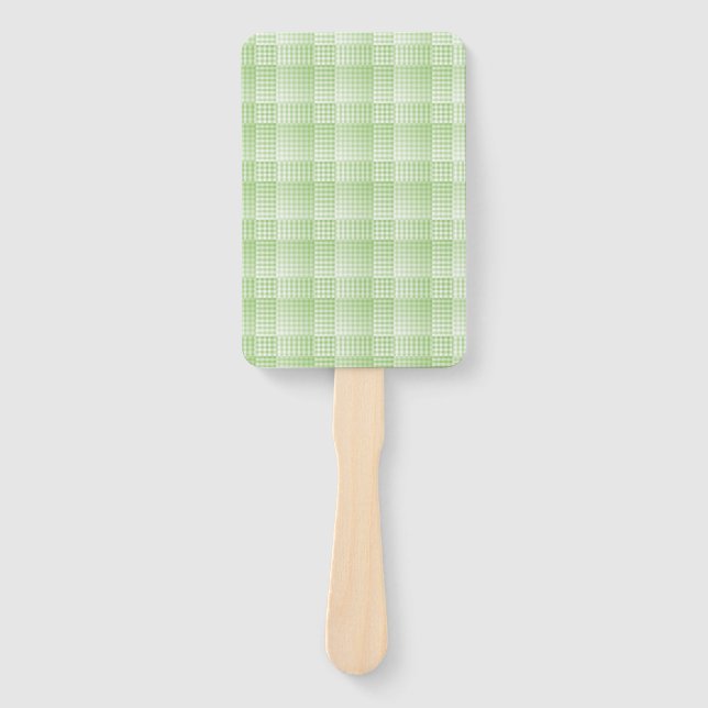Green White Checker Abstract Pattern Hand Fan (Front)