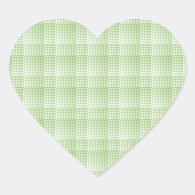 Green White Checker Abstract Pattern Heart Sticker (Front)