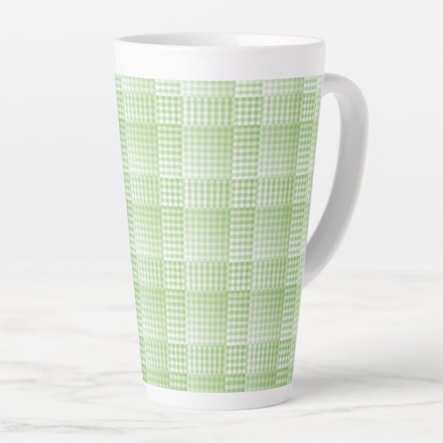Green White Checker Abstract Pattern Latte Mug (Right Angle)
