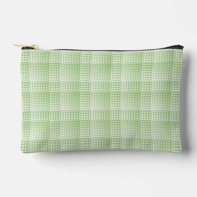 Green White Checker Abstract Pattern Small Accessory Pouch (Front)