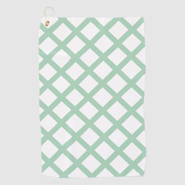 Green White Checker Diamond Pattern Golf Towel (Front)