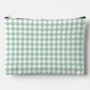 Green White Checker Diamond Pattern Large Accessory Pouch