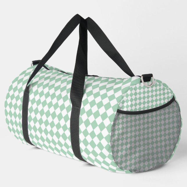 Green White Checker Diamond Pattern Large Duffle Bag (Right Corner)