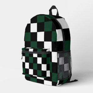 Green White Chequerboard Printed Backpack