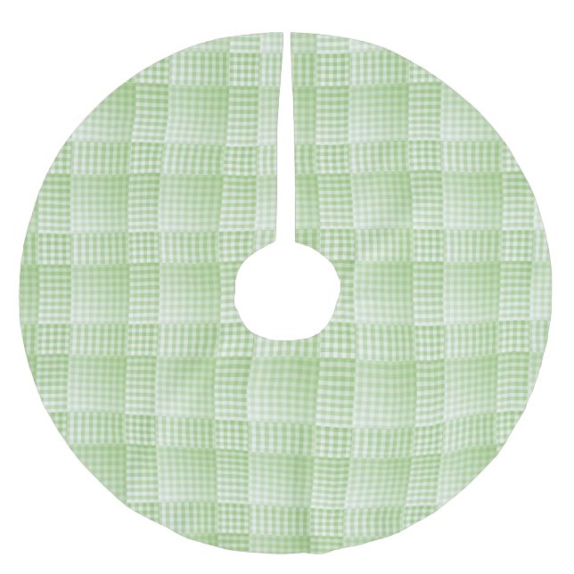 Green White Chequered Abstract Pattern Brushed Polyester Tree Skirt (Front)