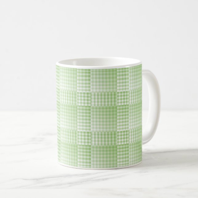 Green White Chequered Abstract Pattern Coffee Mug (Front Right)