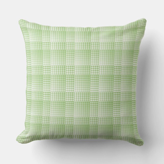 Green White Chequered Abstract Pattern Cushion (Front)