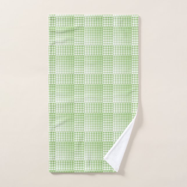 Green White Chequered Abstract Pattern Hand Towel (Hand Towel)