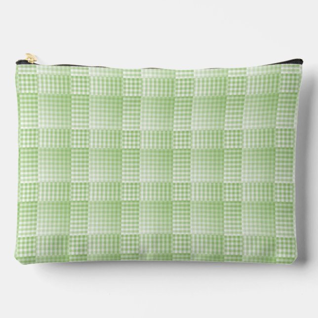 Green White Chequered Abstract Pattern Large Accessory Pouch (Front)