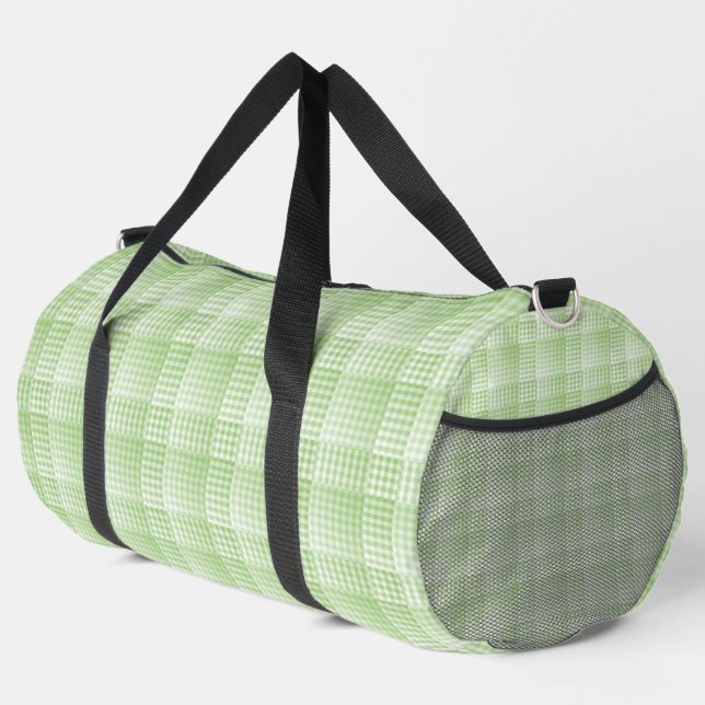 Green White Chequered Abstract Pattern Large Duffle Bag (Right Corner)