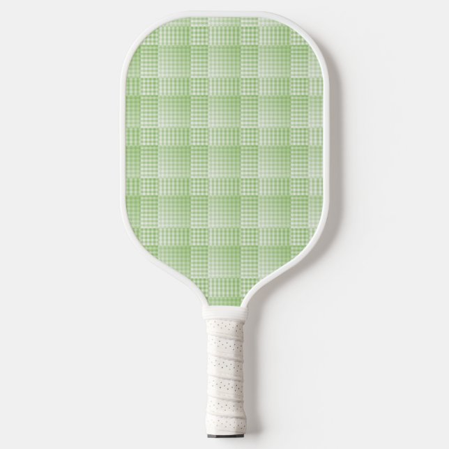 Green White Chequered Abstract Pattern Pickleball Paddle (Front)