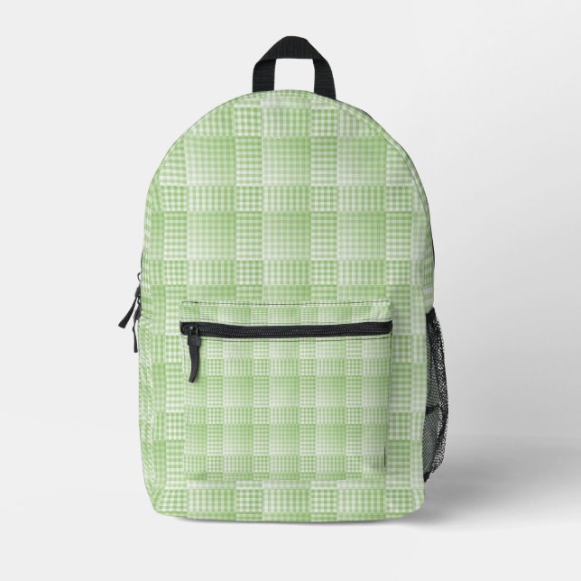 Green White Chequered Abstract Pattern Printed Backpack (Front)