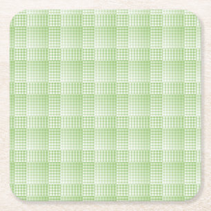 Green White Chequered Abstract Pattern Square Paper Coaster