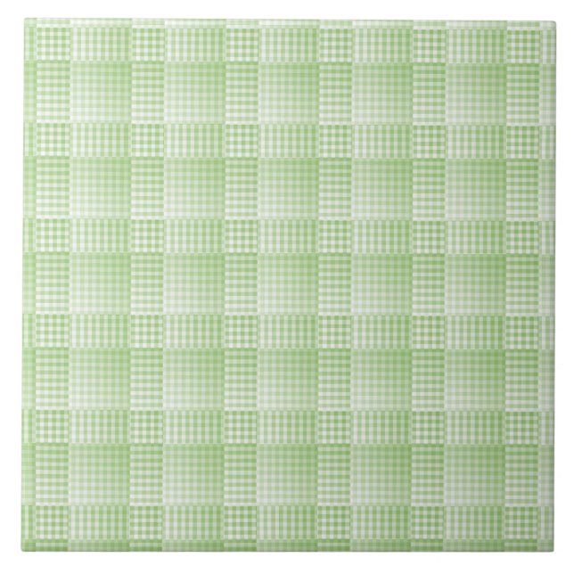 Green White Chequered Abstract Pattern Tile (Front)