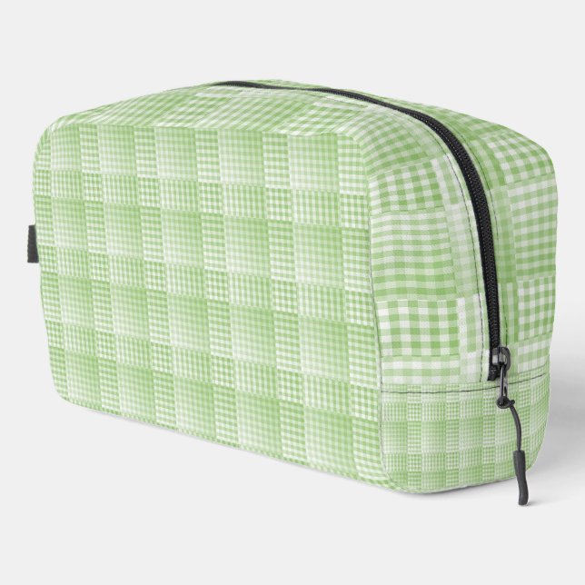 Green White Chequered Abstract Pattern Toiletry Ba Dopp Kit (Right Corner)