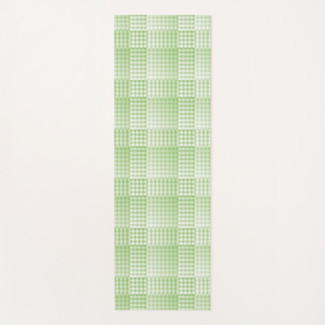 Green White Chequered Abstract Pattern Yoga Mat (Front)