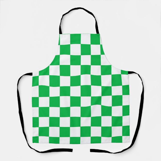 Green White Chequered Check Pattern Apron (Front)