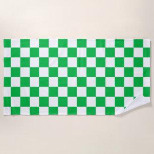 Green White Chequered Check Pattern Beach Towel