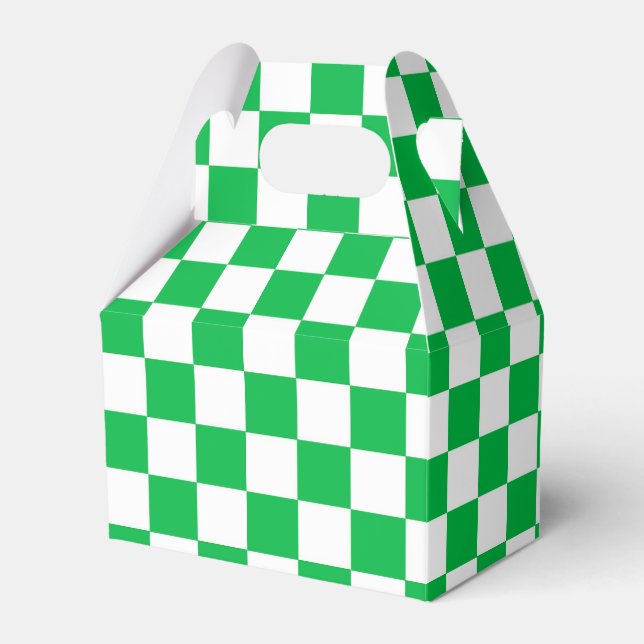 Green White Chequered Check Pattern Favour Box (Front Side)