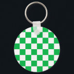 Green White Chequered Check Pattern Key Ring<br><div class="desc">Green and White Check Chequered Geometric Squares Pattern Design</div>