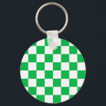 Green White Chequered Check Pattern Key Ring<br><div class="desc">Green and White Check Chequered Geometric Squares Pattern Design</div>
