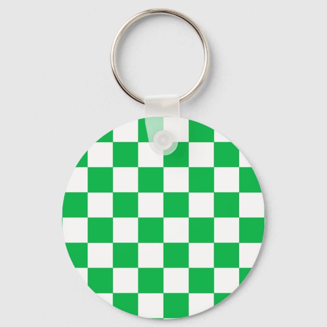 Green White Chequered Check Pattern Key Ring (Front)
