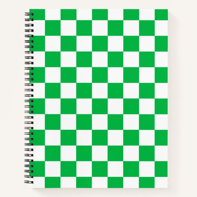 Green White Chequered Check Pattern Notebook (Front)