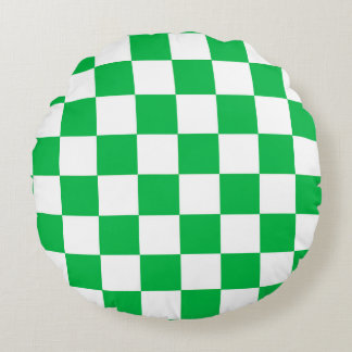 Green White Chequered Check Pattern Round Cushion