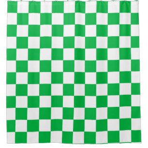 Green White Chequered Check Pattern Shower Curtain