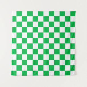 Green White Chequered Check Pattern Tapestry