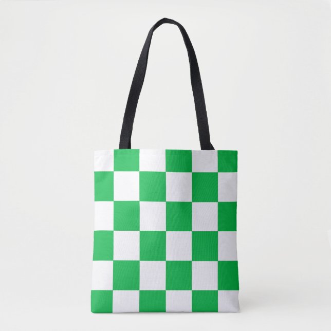 Green White Chequered Check Pattern Tote Bag (Front)
