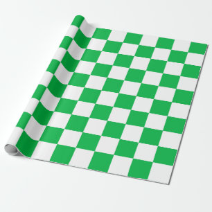 Green White Chequered Check Pattern Wrapping Paper