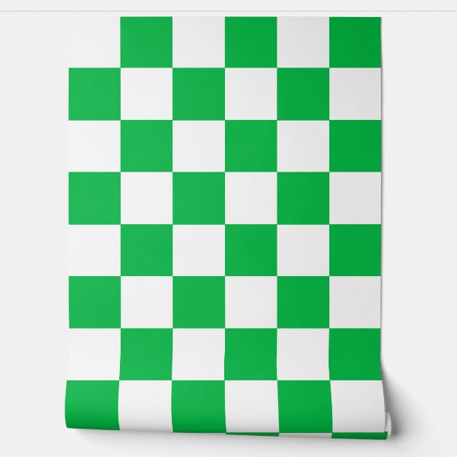Green White Chequered Check Wall Decor (Unrolling)