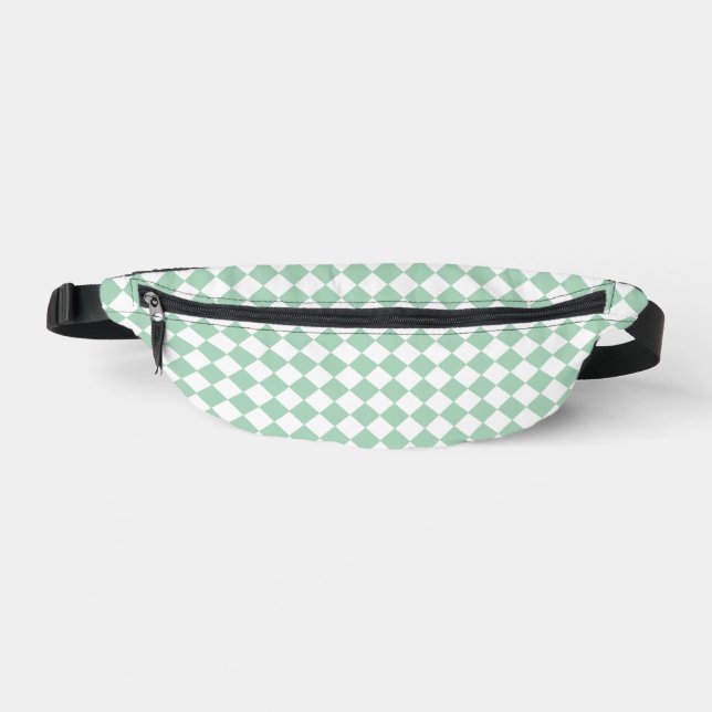 Green White Chequered Diamond Pattern Bum Bags (Front)