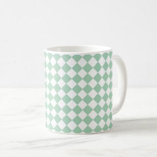 Green White Chequered Diamond Pattern Coffee Mug