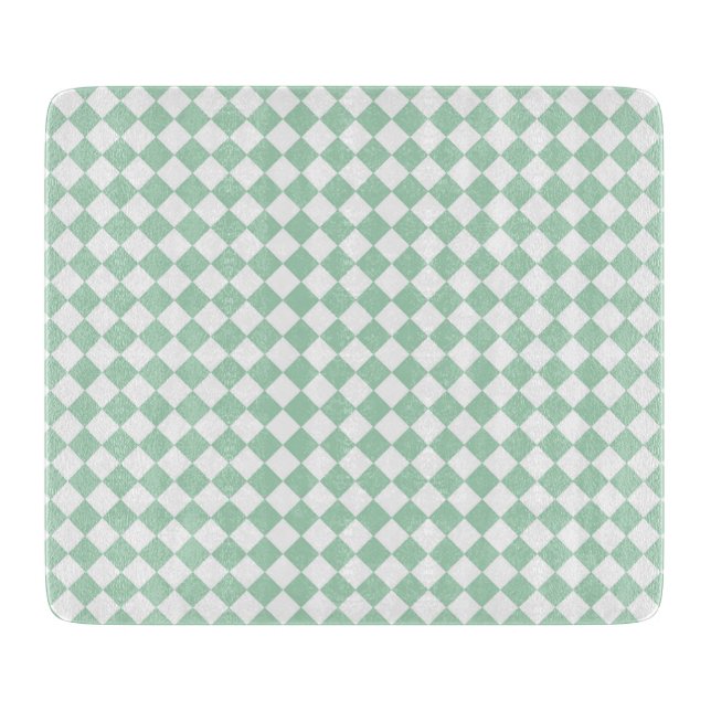 Green White Chequered Diamond Pattern Cutting Board (Front)