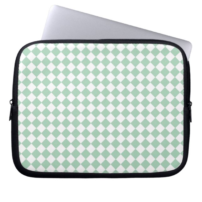 Green White Chequered Diamond Pattern  Laptop Sleeve (Front)