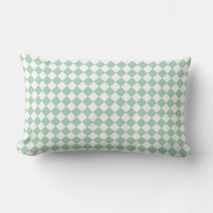 Green White Chequered Diamond Pattern Lumbar Cushion