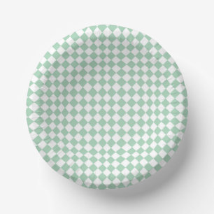 Green White Chequered Diamond Pattern Paper Plate
